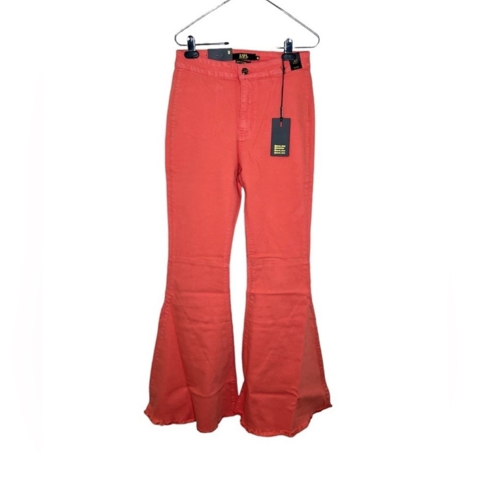 Lucky & Blessed Women's High Rise Coral Flare Jeans - Picture 2 of 9